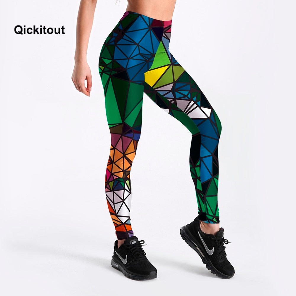 Qickitout Leggings Sample Women's Diamond Color Stitching
