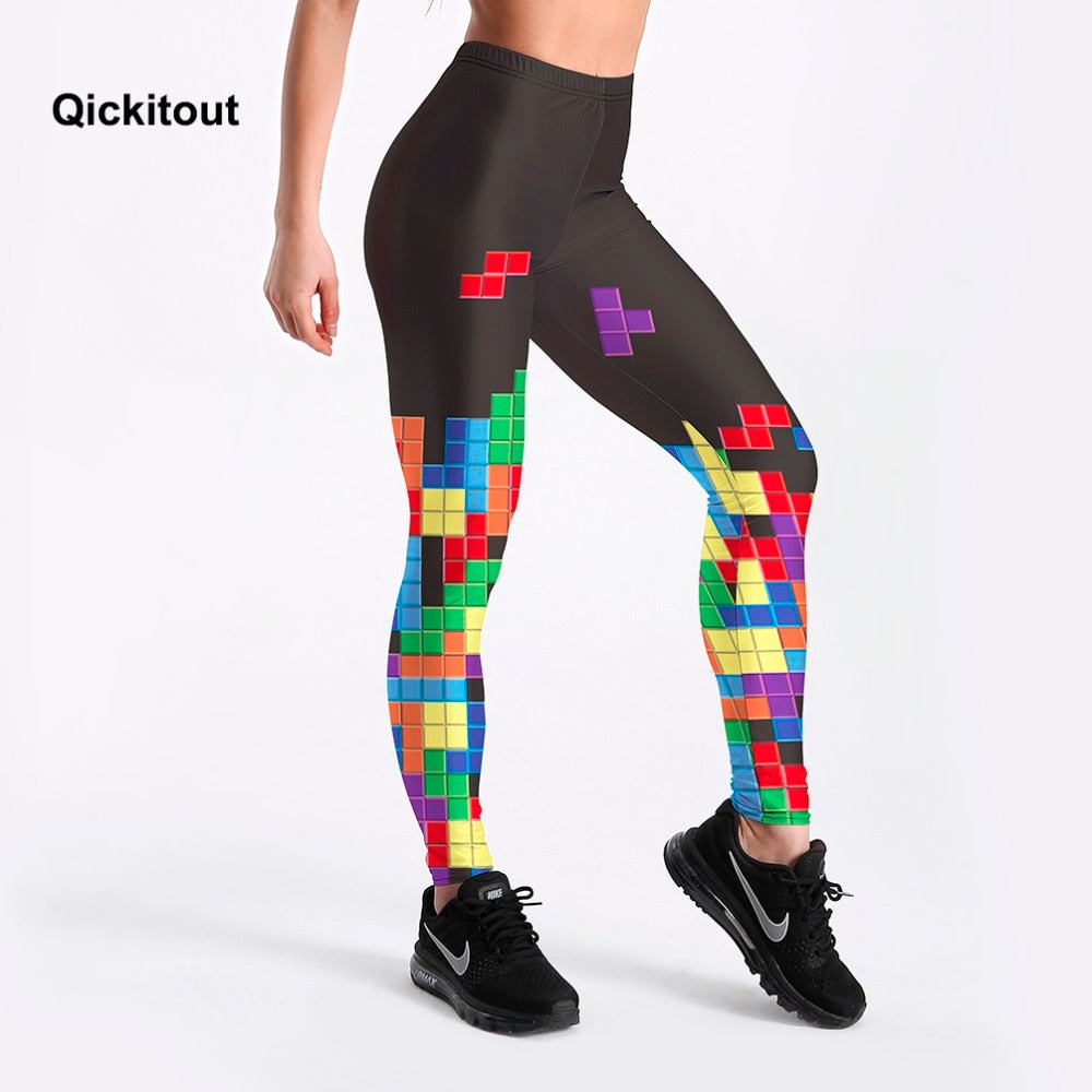 Colorful Tetris Digital Printing Elasticity Pants Elastic