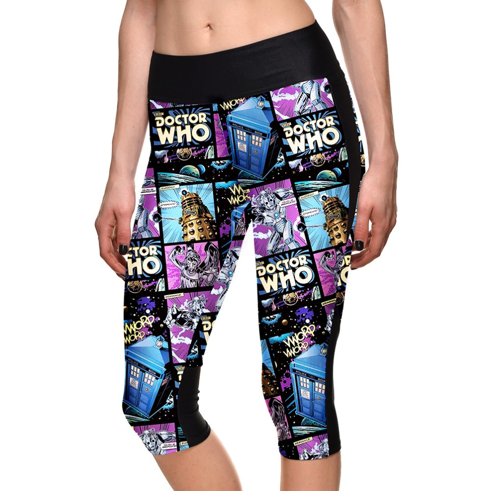 New Women Sportswear Cartoon Pattern Patchwork Digital Printing Capril Pants High Waist Breathable Elastic Force Sports Leggings